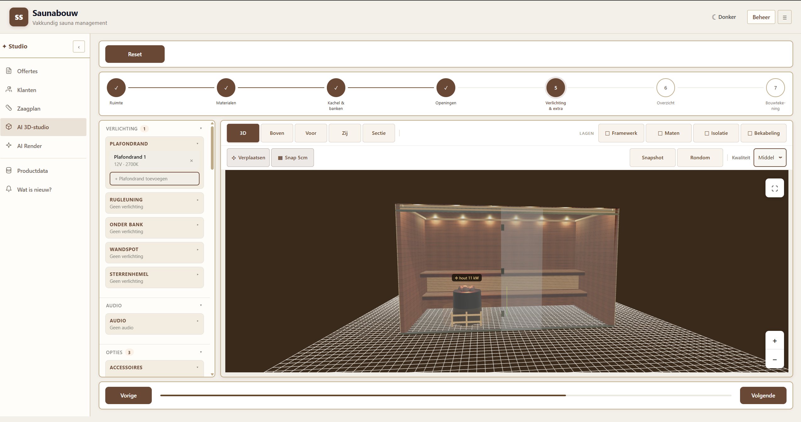 3D sauna-configurator in gebruik