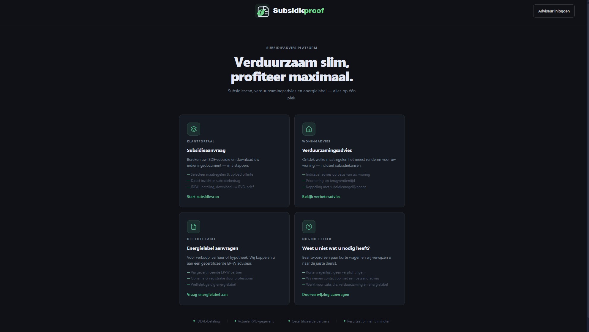 Subsidie platform - scan, verduurzamingsadvies en energielabel modules