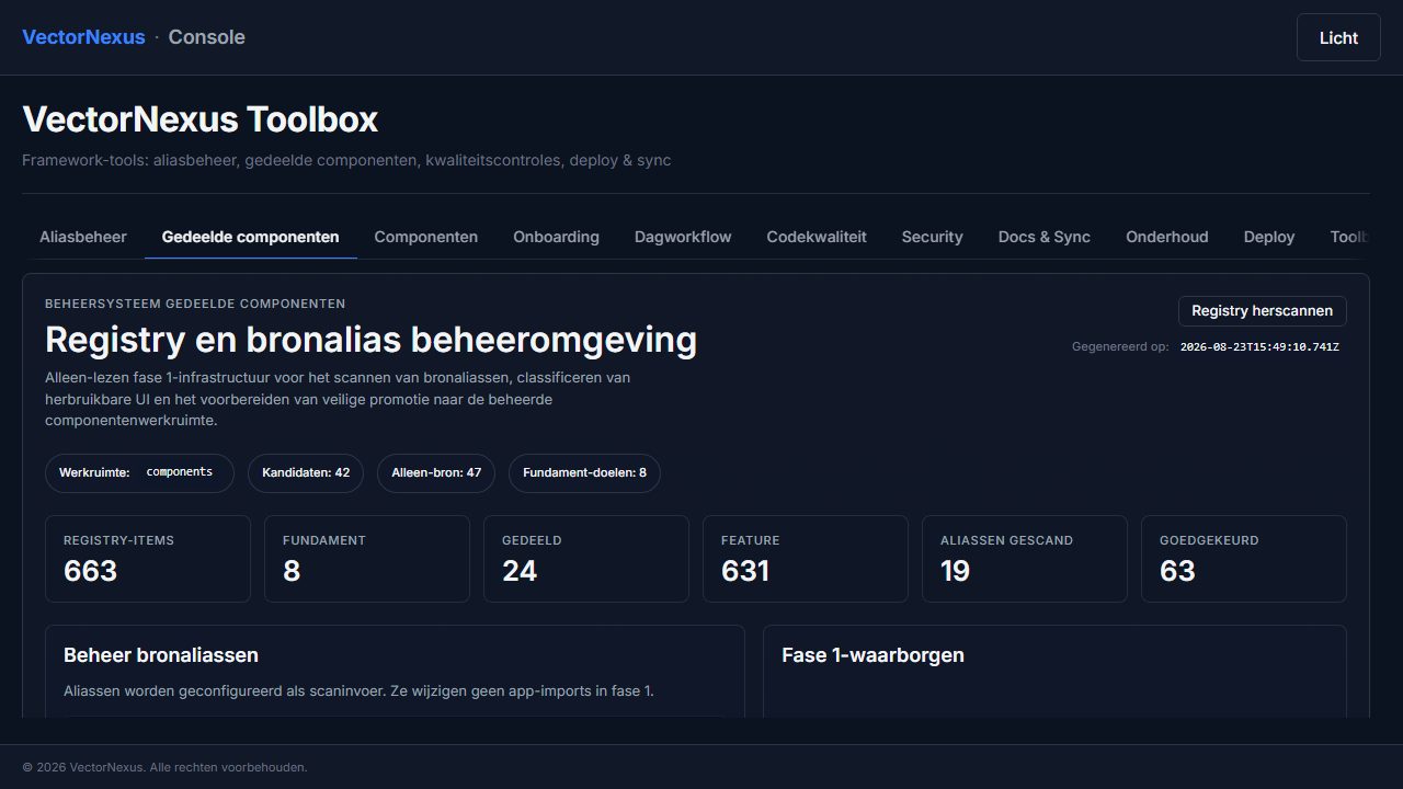 Gedeelde componentenbibliotheek met registry-items en aliassen
